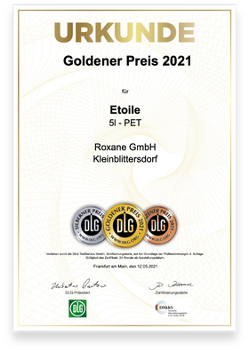 Zertifikat über den Goldenen Preis 2021 für Etoile, ausgezeichnet von DLG für herausragende Qualität. | © DLG